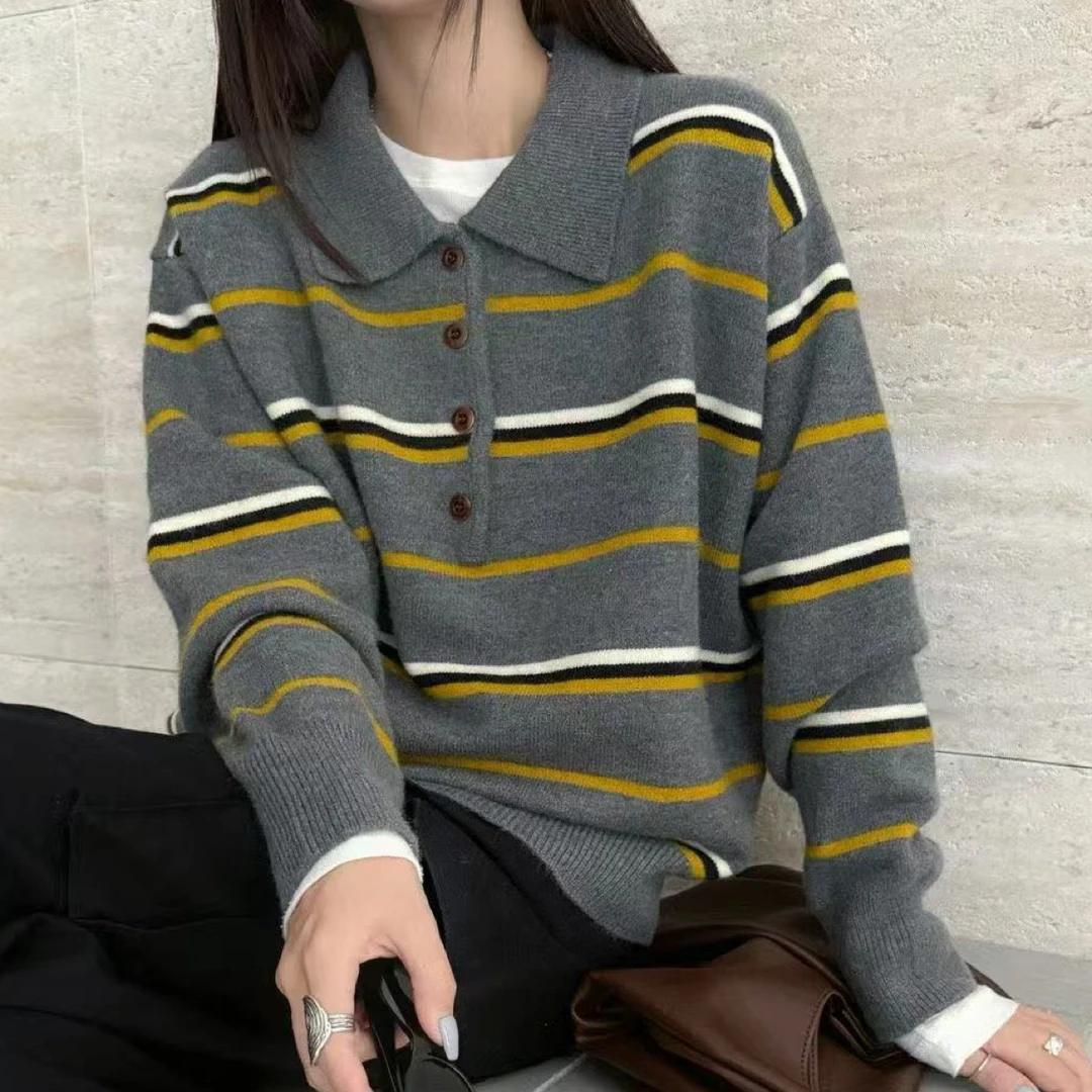叁谷原创短款翻领毛衣
