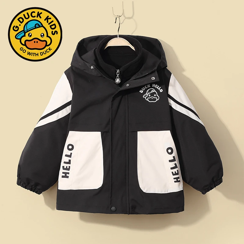 小黄鸭冲锋衣春秋款风衣儿童新款加绒加厚派克服中大男童女童外套
