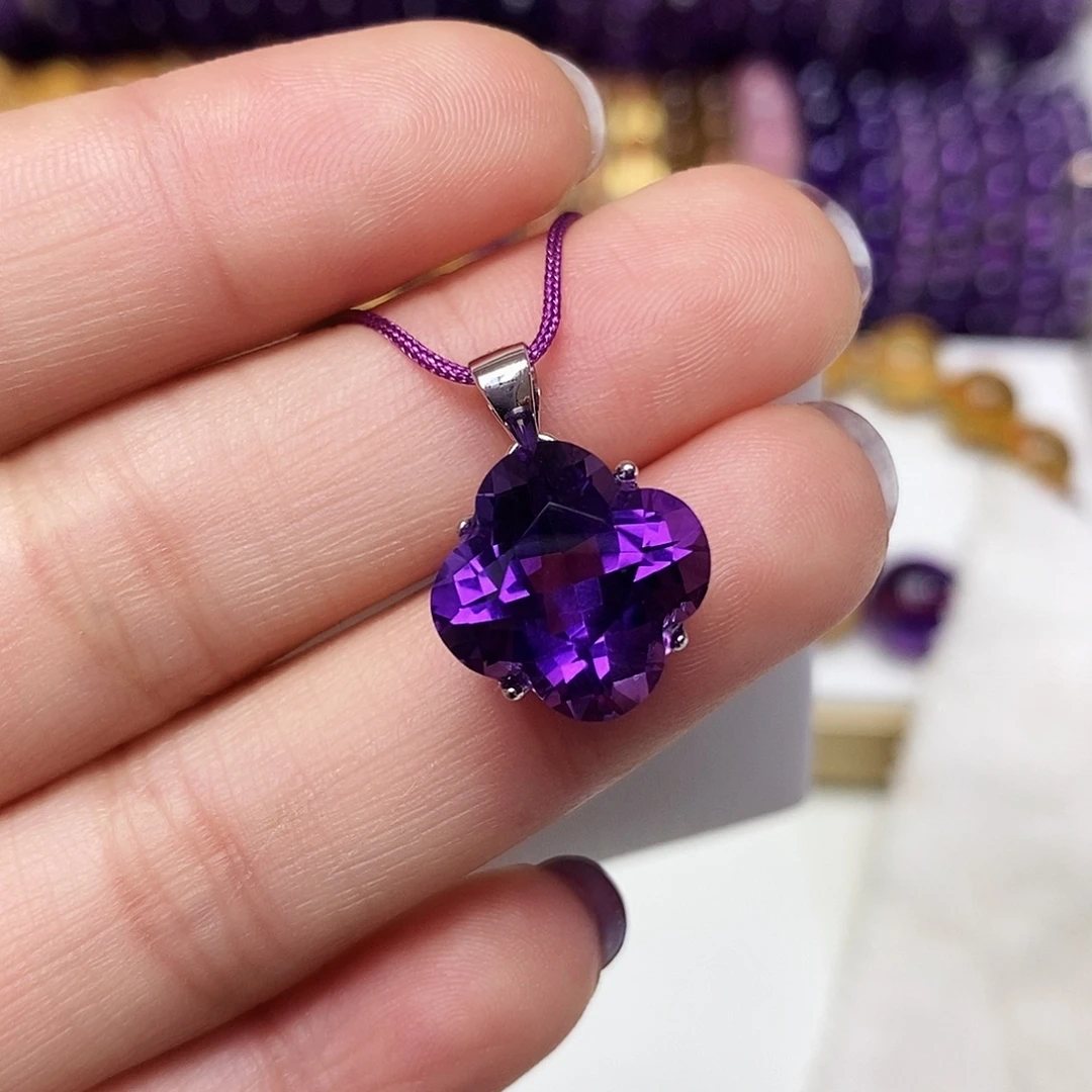 吊坠(赠链)银S925镶嵌紫晶四叶草