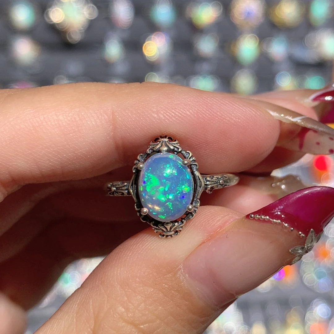 欧泊银S925镶嵌欧泊戒指y