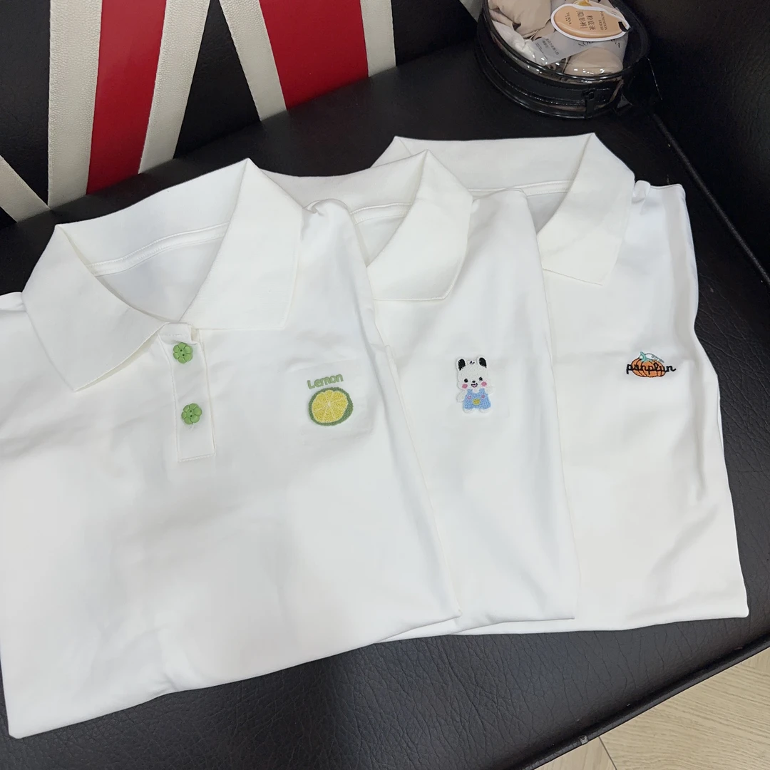 休闲常规免烫纯色短袖印花POLO衫卡通百搭隐形裤夏季