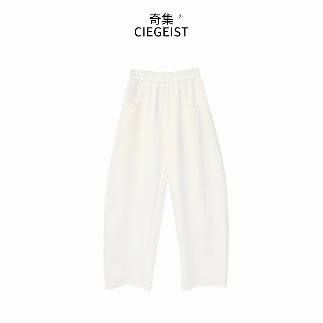 有米2025夏季设计师款宽松显瘦松紧腰修身弯刀休闲裤W0017