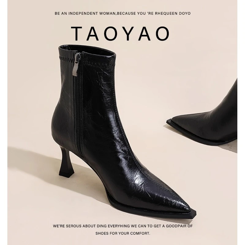 法式英伦风复古尖头高跟短靴女2025秋冬新款气质百搭细跟显脚瘦鞋