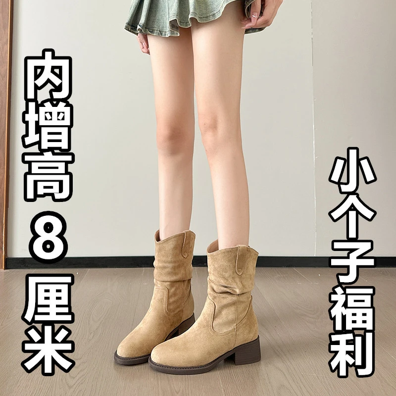 小码女靴313233复古堆堆靴显瘦短筒西部靴时尚33-34码小脚偏瘦鞋