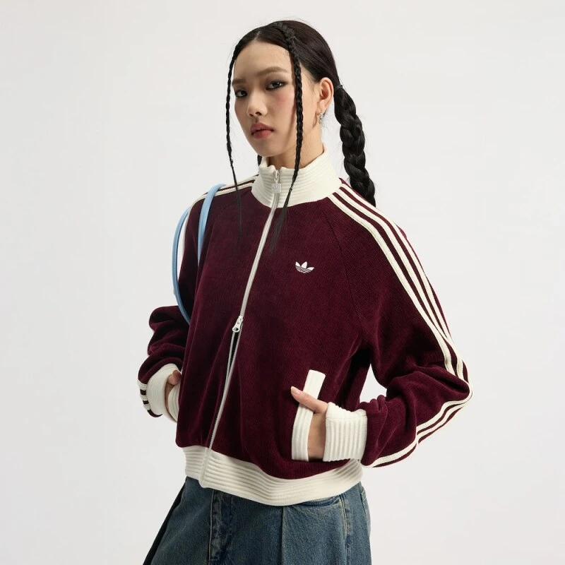 adidas/阿迪达斯女款流光风复古休闲短款修身针织开衫外套 KS0400