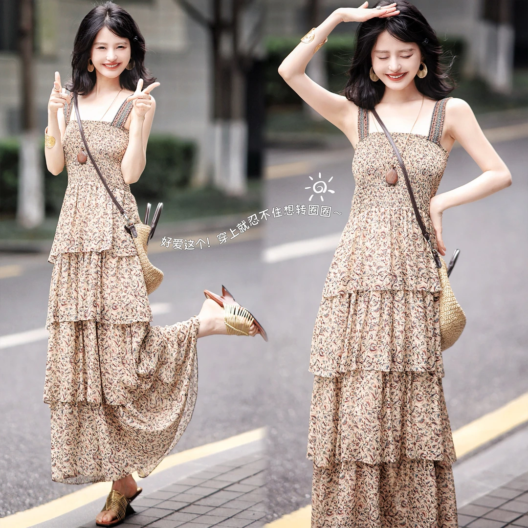 【赵大喜】热恋岛屿真si吊带裙 | 100真si/真si*人si里