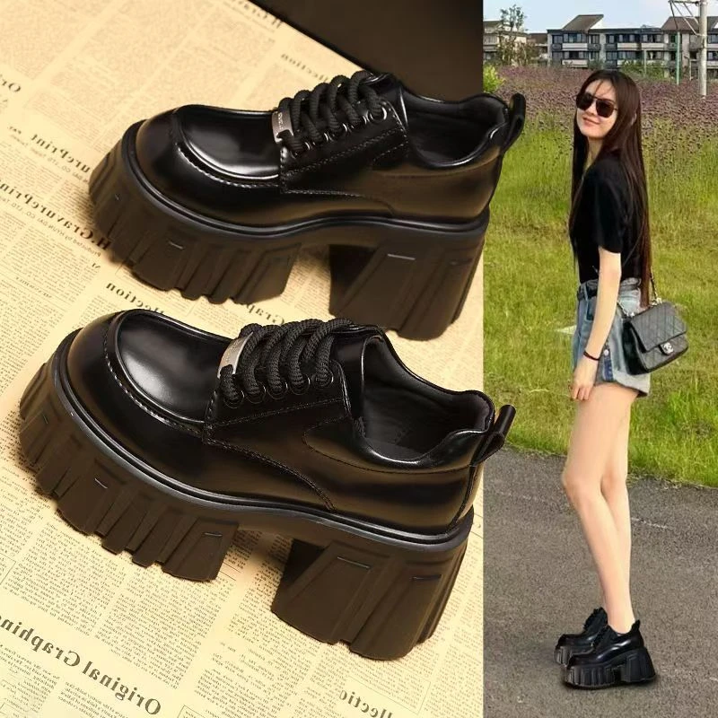 黑色乐福鞋女2025春季新款厚底小个子内增高女鞋百搭学院风小皮鞋