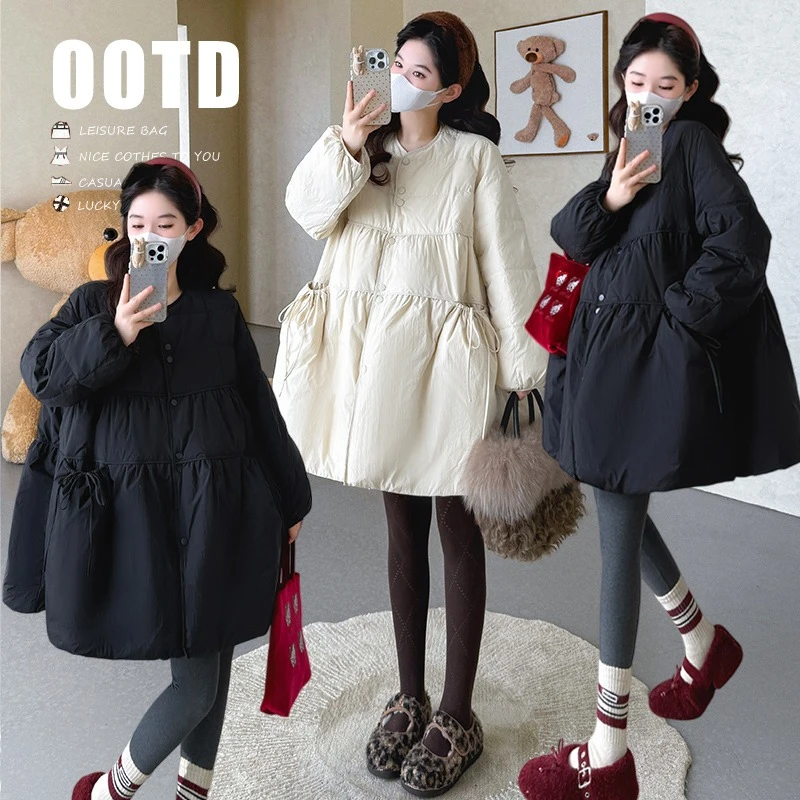 孕妇装2025秋冬季新款韩系减龄孕期穿搭设计感棉服连衣裙娃娃裙