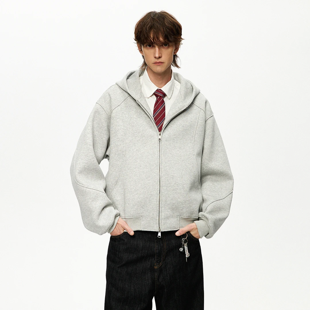 男道美式高级感重磅连帽双拉链开衫外套男女cleanfit短款休闲上衣