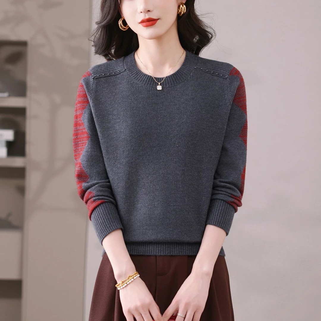 2025春季新款女士园领套头毛衣时尚洋气打底衫百搭春秋针织衫上衣