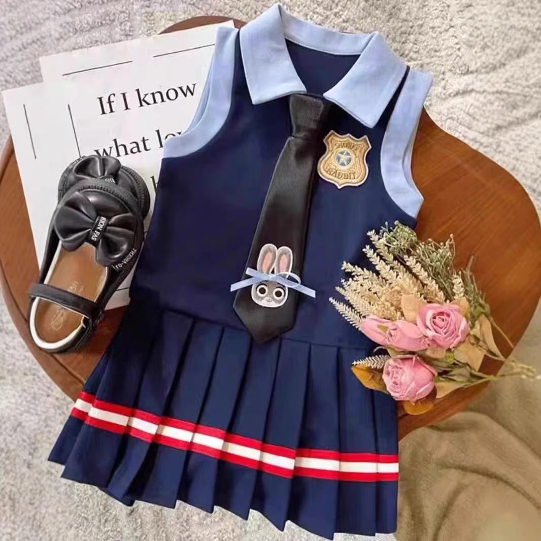 女童裙子夏款2025新款儿童朱迪兔子警官连衣裙高级感洋气夏装女孩