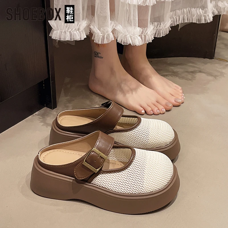 SHOEBOX鞋柜厚底增高勃肯鞋女2025新款外穿包头半拖镂空凉拖鞋
