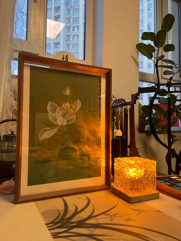 荷花装饰画摆台A3白荷