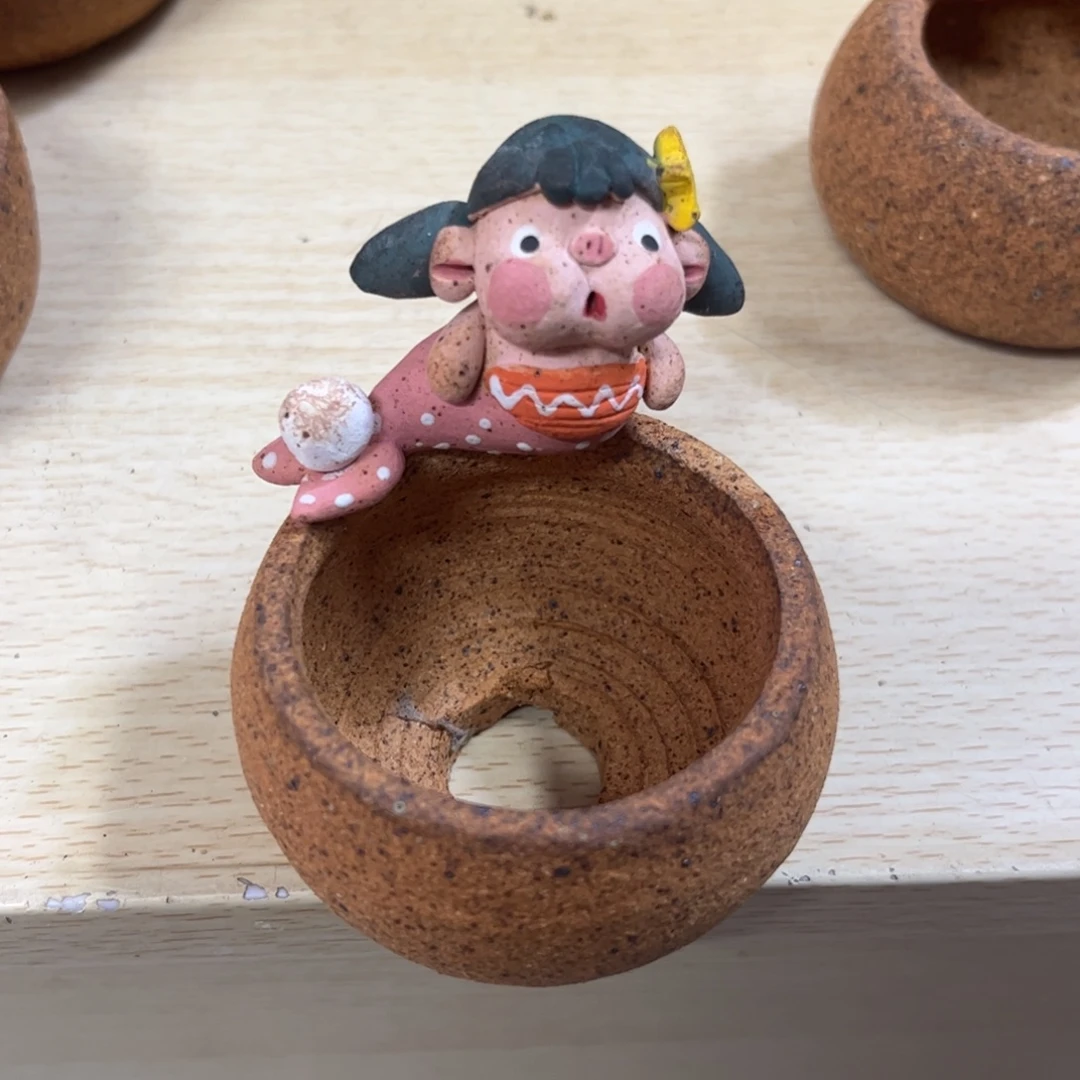泥塑古镇炻陶花盆