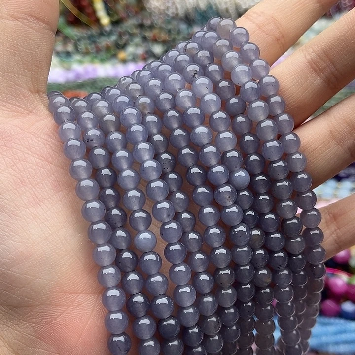 玛瑙/玉髓未镶嵌珠宝半成品2条6mm左右烟紫和田几颗有瑕