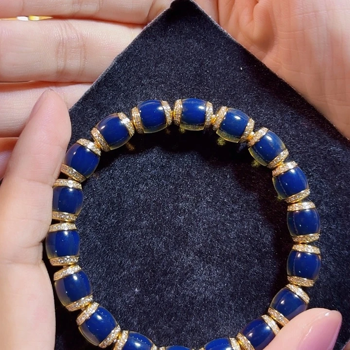 蓝珀未镶嵌珠宝奇石墨西哥蓝珀桶珠手串