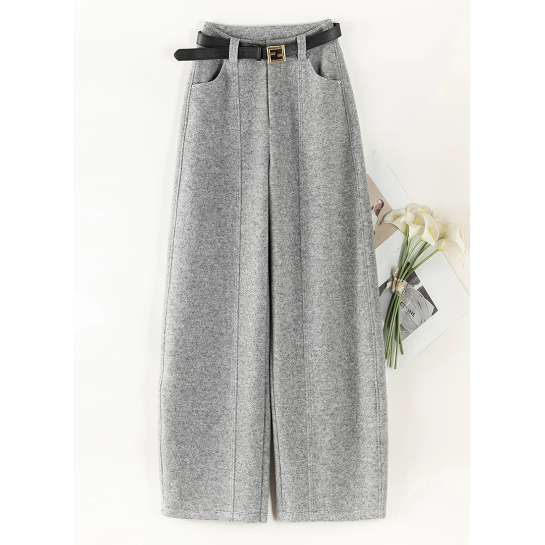 羊毛呢弯刀裤女2025秋冬新款高腰显瘦垂感休闲加厚保暖软糯阔腿裤