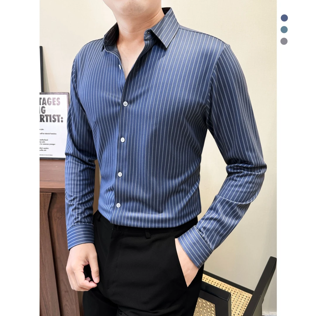 条纹衬衫男款长袖内搭秋季潮流男装轻奢痞帅男士商务休闲衬衣