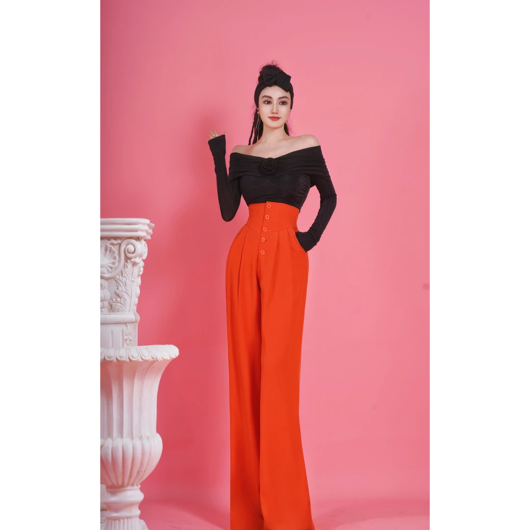 【星姐推荐】星原创高级定制[橘色花海」设计师百搭气质高腰阔腿