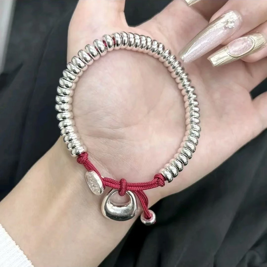 足银布艺手链 Y-008新中式手串红绳平安喜乐盘缠小银坨手链