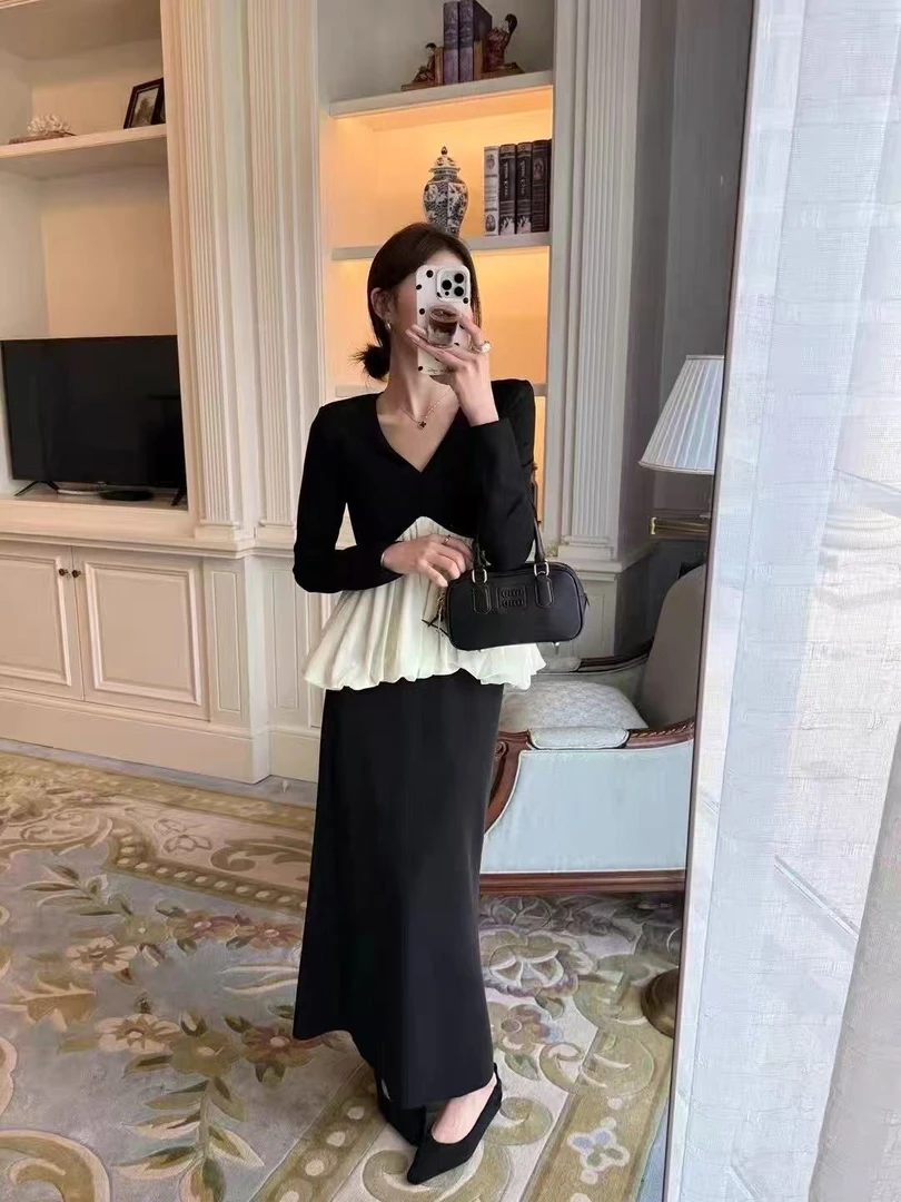 SYZ8107秋季新款时尚气质百搭显瘦长袖衬衫+高腰半身裙两件套套装