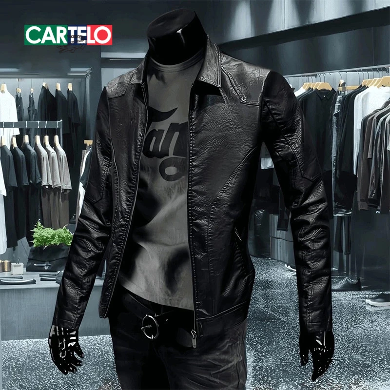 卡帝乐鳄鱼高档长袖皮衣男春秋季新款男士外套加绒加厚皮衣男外套
