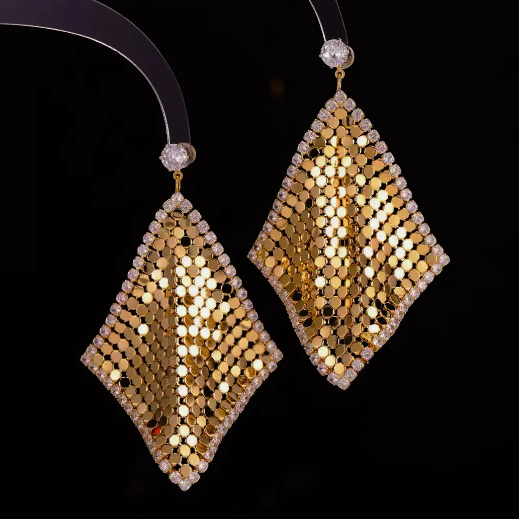 铜合金耳饰 铜合金耳饰 T.Q【闪耀菱光】轻奢亮片菱形百搭气质耳环