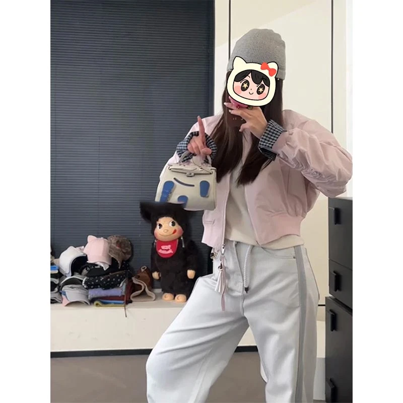 设计感拼接格子袖棒球服女2025年春秋季新款时尚气质百搭短款外套