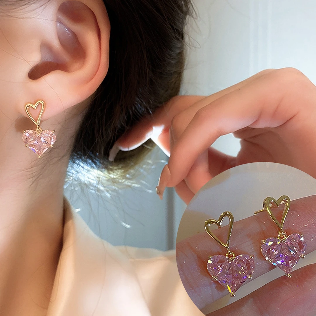 BAZAAR 铜合金合成锆石耳饰 气质轻奢时尚耳环少女耳钉甜美设计感