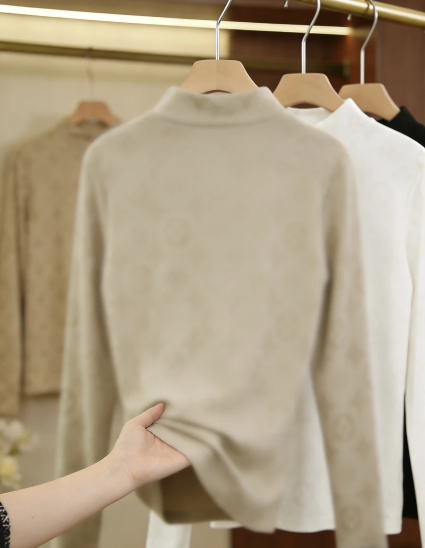 Y【清版】提花保暖高领打底衫女秋冬弹力修身百搭内搭上衣