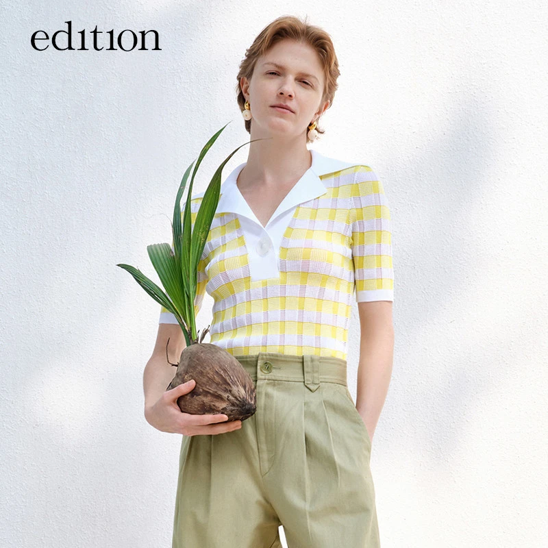 【金拐子专属】edition短袖气质轻薄款格纹针织T恤#EBB2SWT005