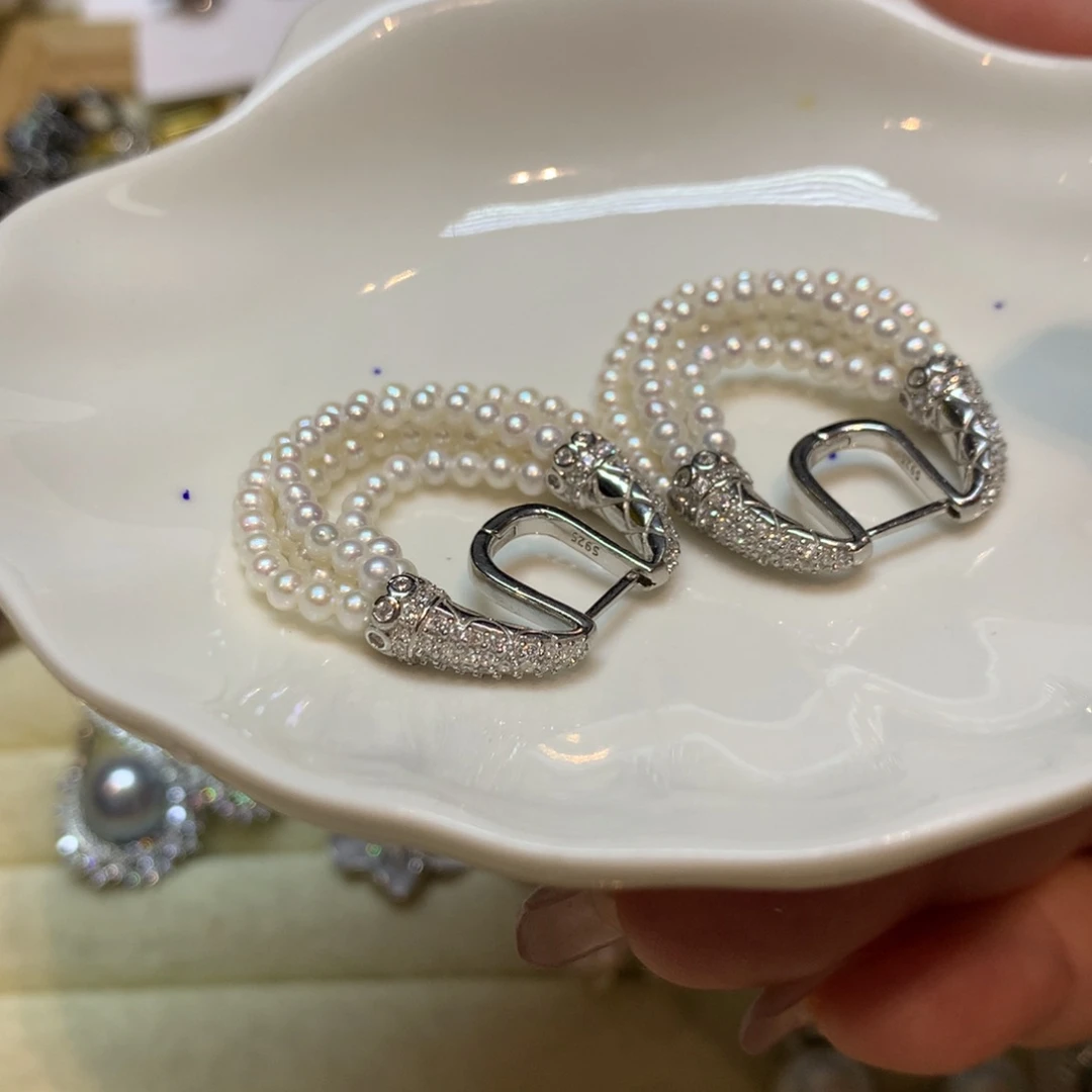 淡水珍珠耳饰银S925镶嵌