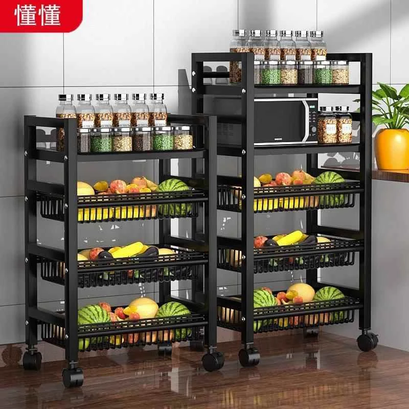 多层可移动小推车收纳架子落地多功能零食蔬菜篮子金属厨房置物架