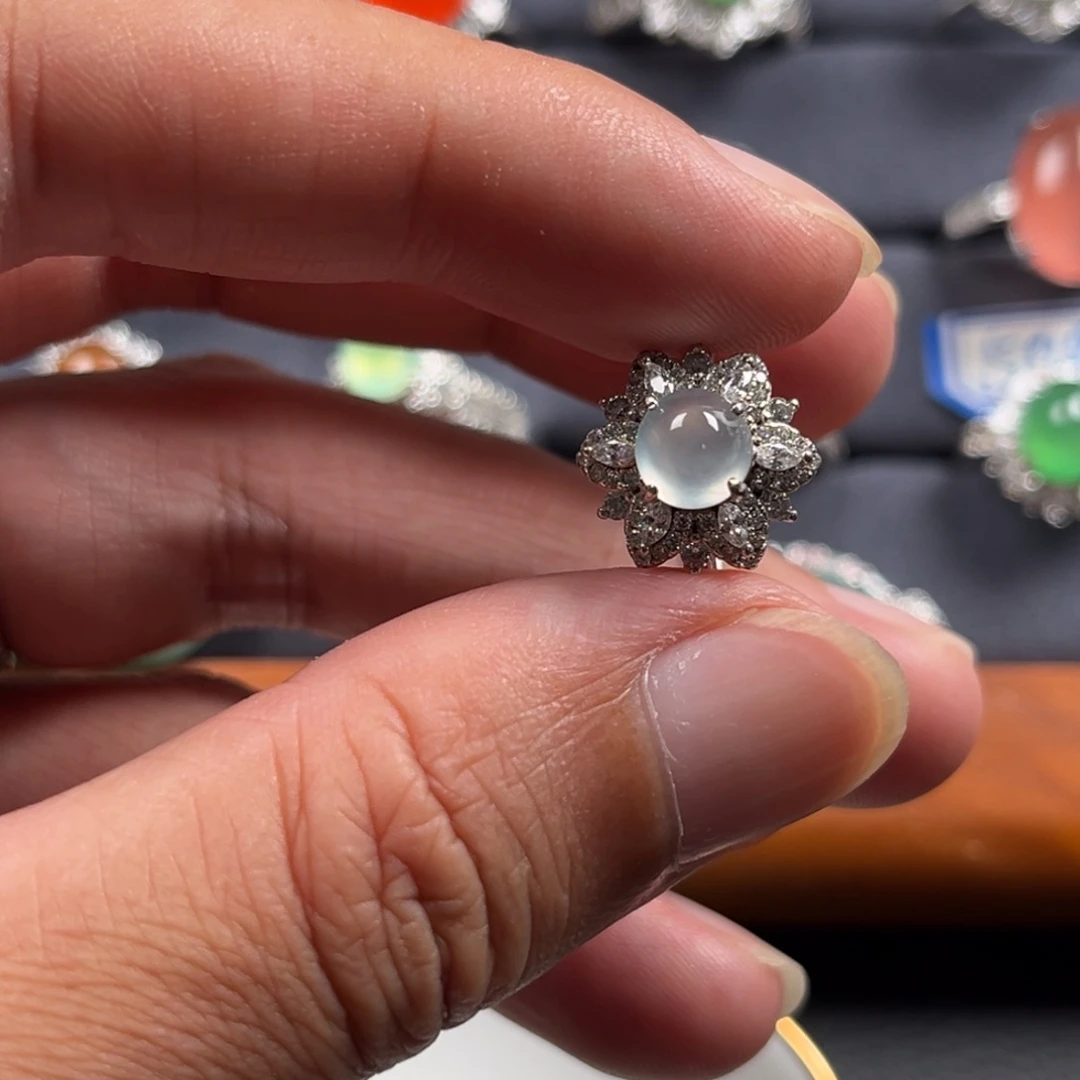 翡翠银S925镶嵌戒指缅甸翡翠A货