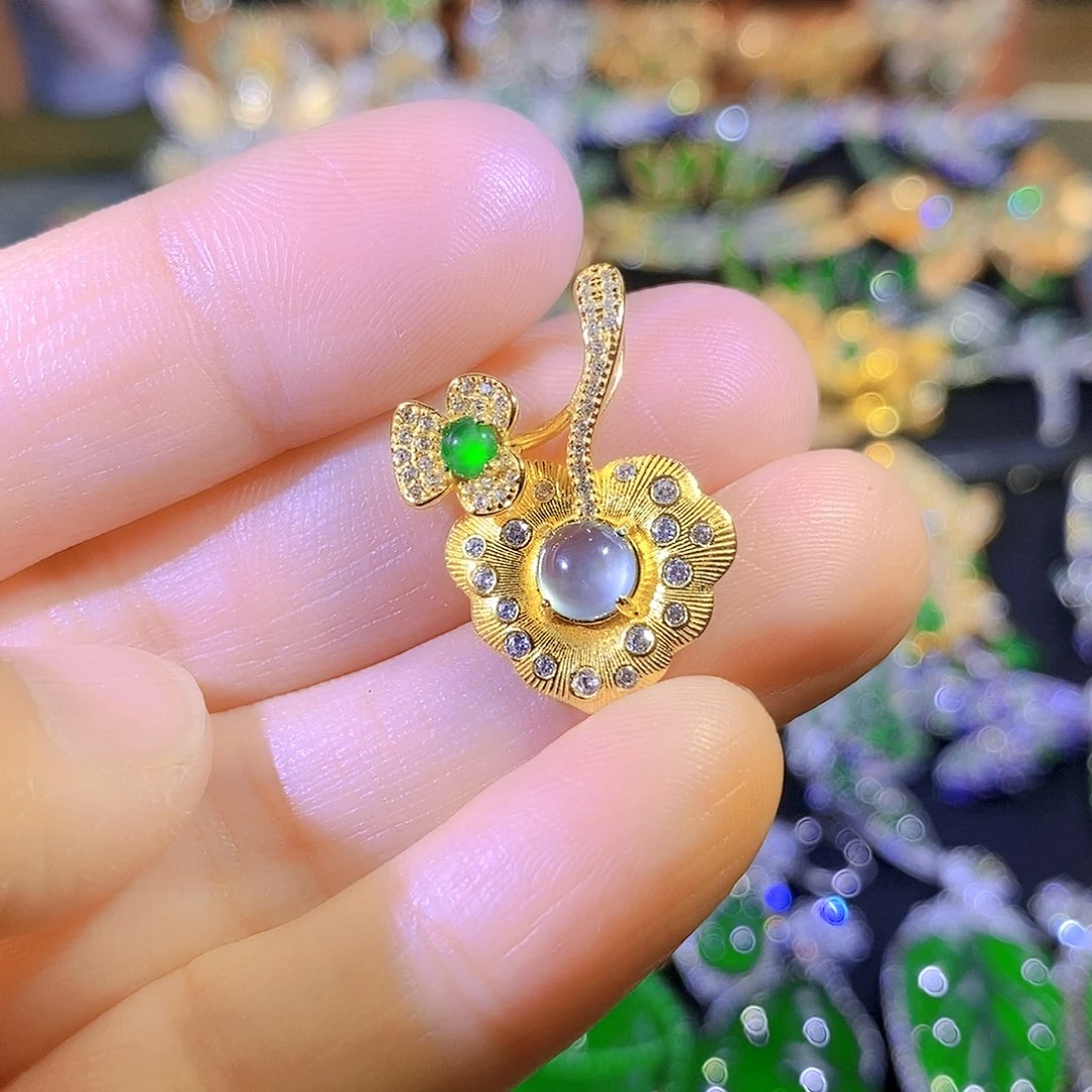 吊坠(不含链)银S925镶嵌翡翠