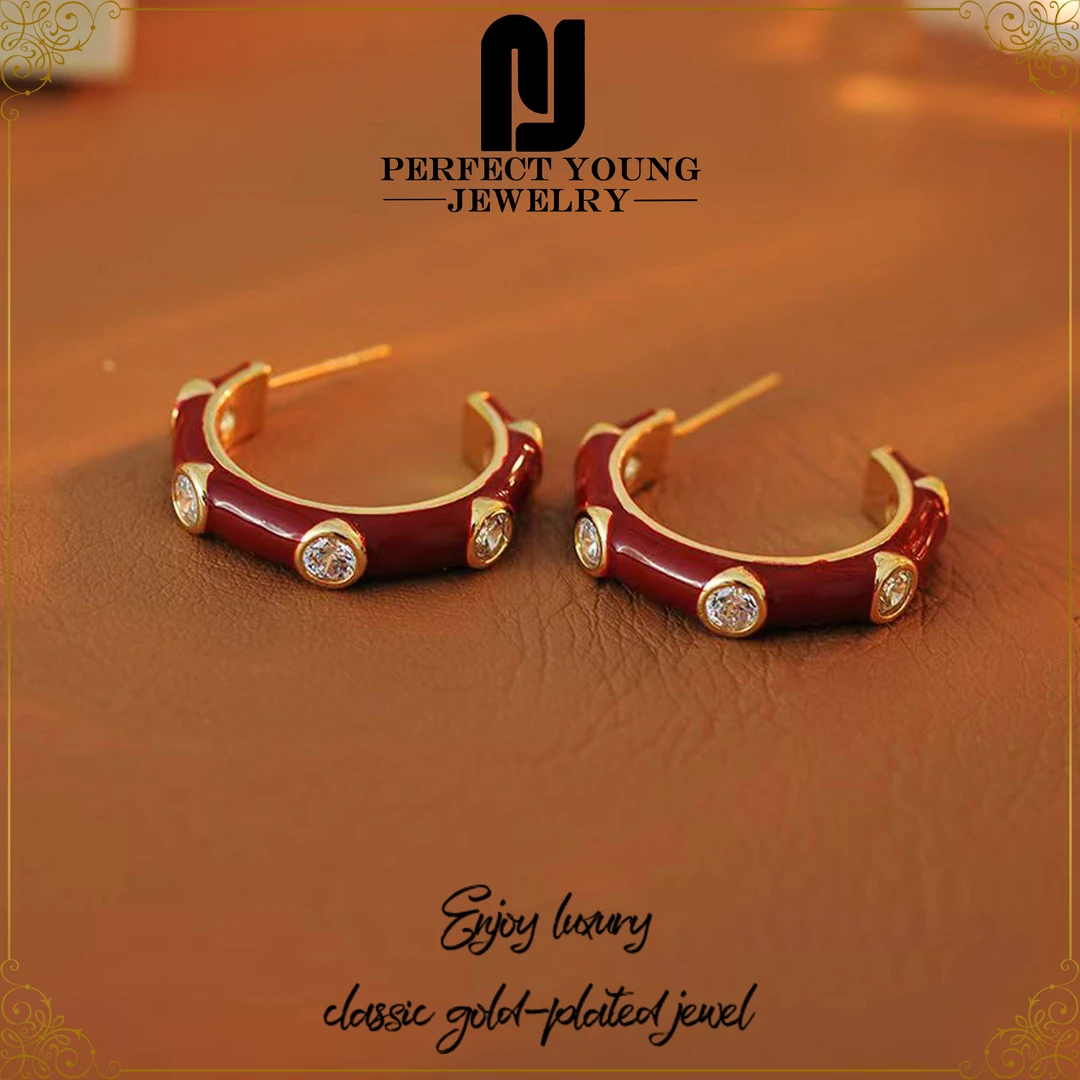 【弦月 】法⭐Prefect&Young轻奢时尚优雅镶嵌C型耳钉D-8122