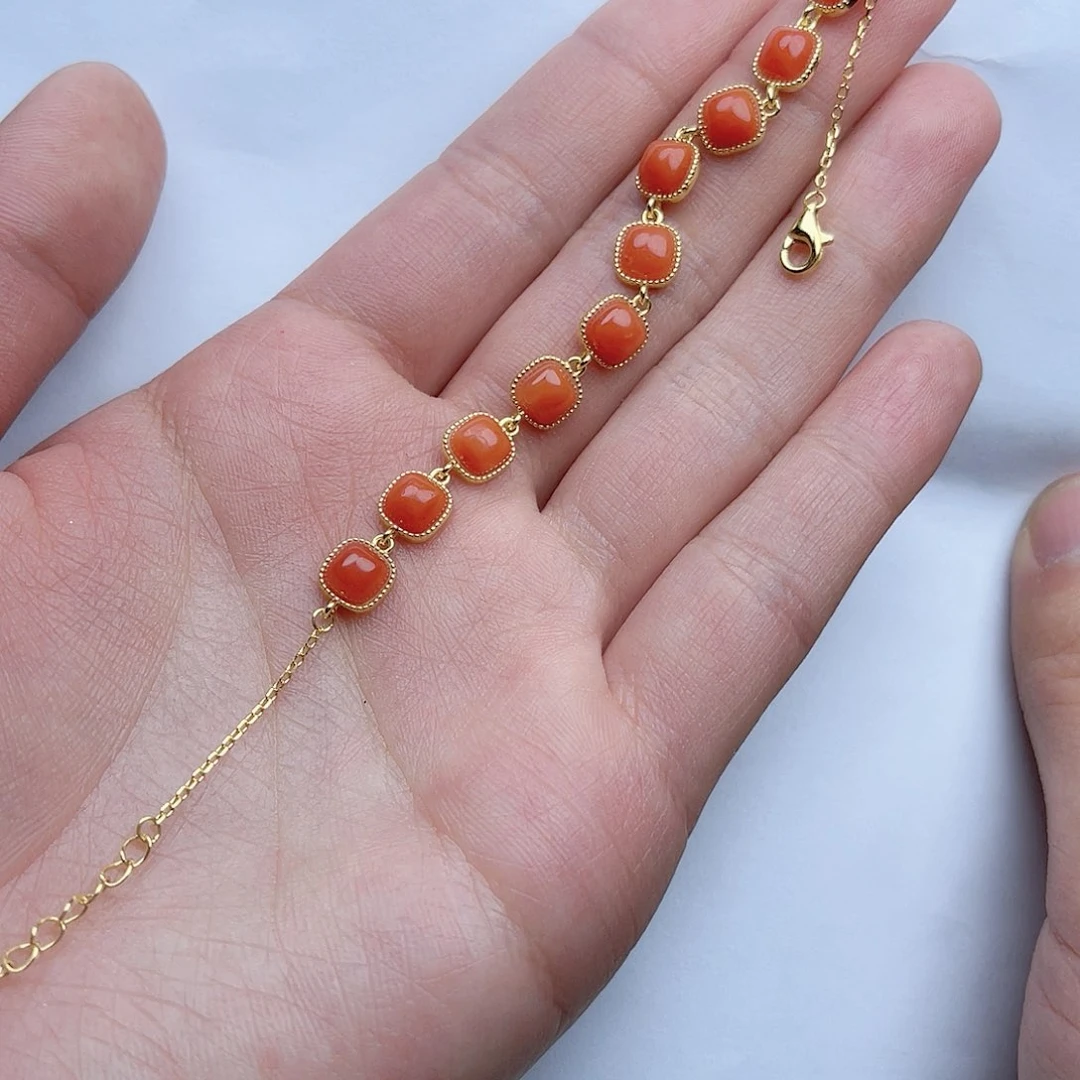 南红玛瑙手链。k k银S925镶嵌