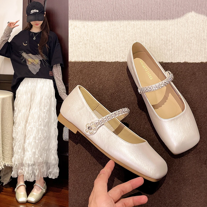 法式方头浅口玛丽珍单鞋女2025夏季新款鞋子平底软底配裙子乐福鞋