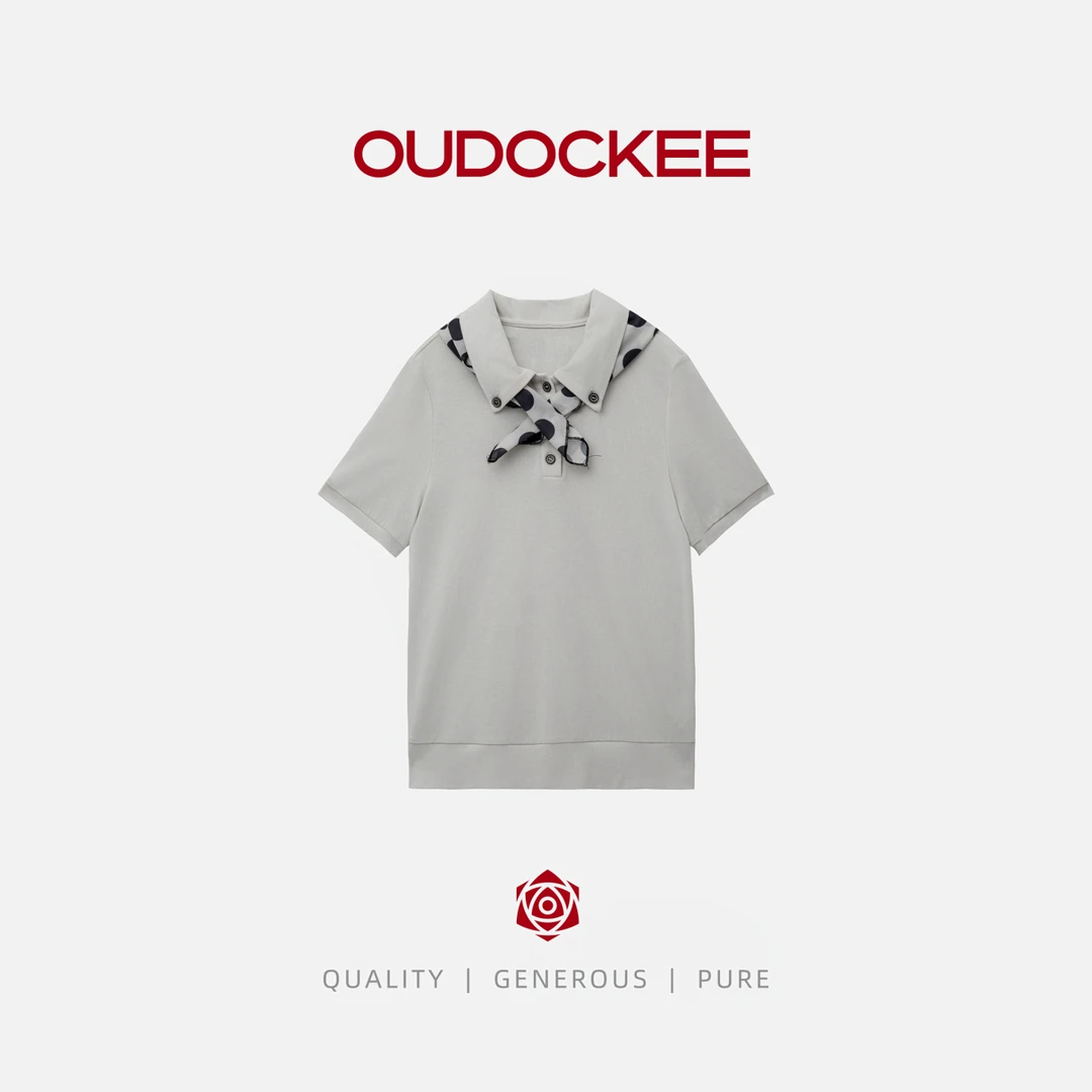 OUDOCKEE 鸥鸥【莱赛尔】波尔卡 米色T恤女装短袖 T2502F214T