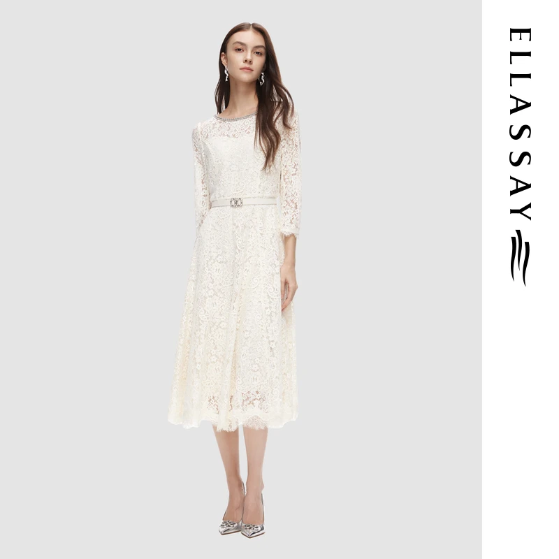 【粉丝专享】ELLASSAY重工气质蕾丝连衣裙女EWD353Y09300