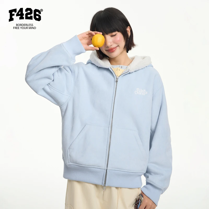 【琦儿专属】F426小logo刺绣仿麂皮毛绒连帽外套 7468