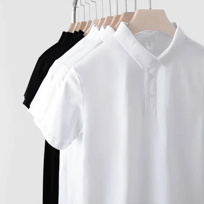 重磅纯棉polo衫新疆精梳棉翻领短袖简约百搭纯色商务白色T恤男装