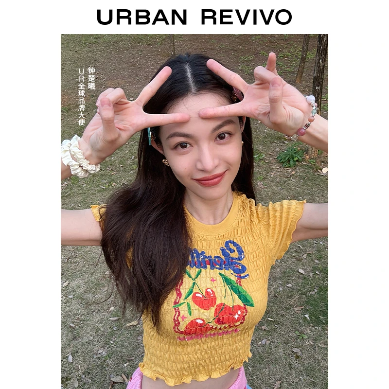 【钟楚曦同款】UR2025夏季新款女装水果印花短袖T恤UYL450070