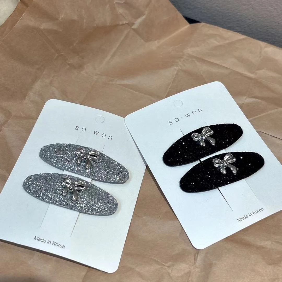 东大门简约牛仔布艺蝴蝶结发夹Y1216一对