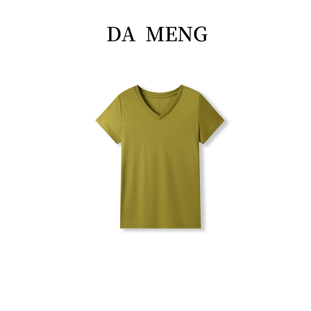 【人手T】新款夏季桑蚕丝亚麻V领匹马棉短袖T