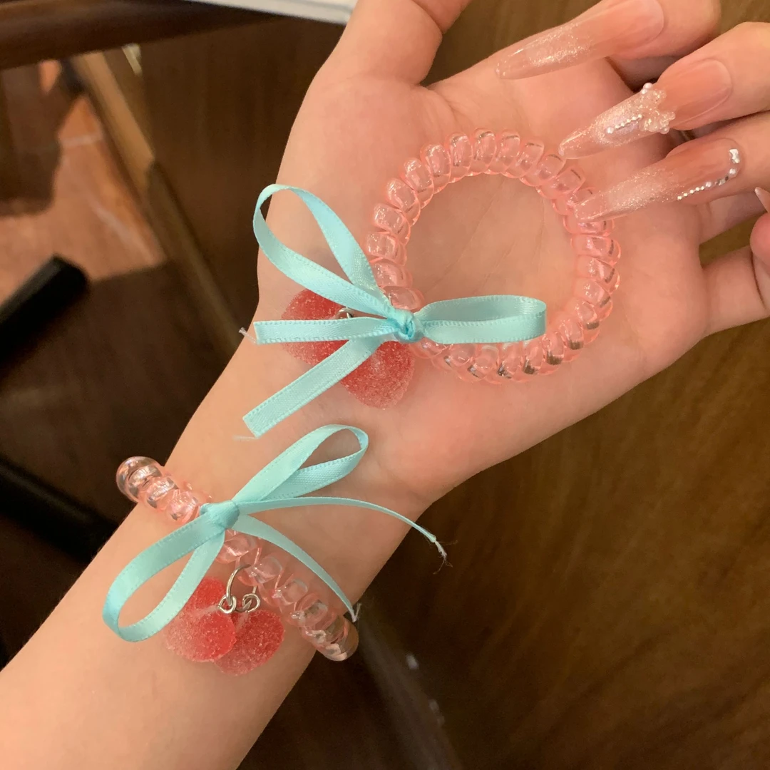 可爱清新蝴蝶结电话线少女发圈手链无痕皮筋头绳甜美高弹力发饰