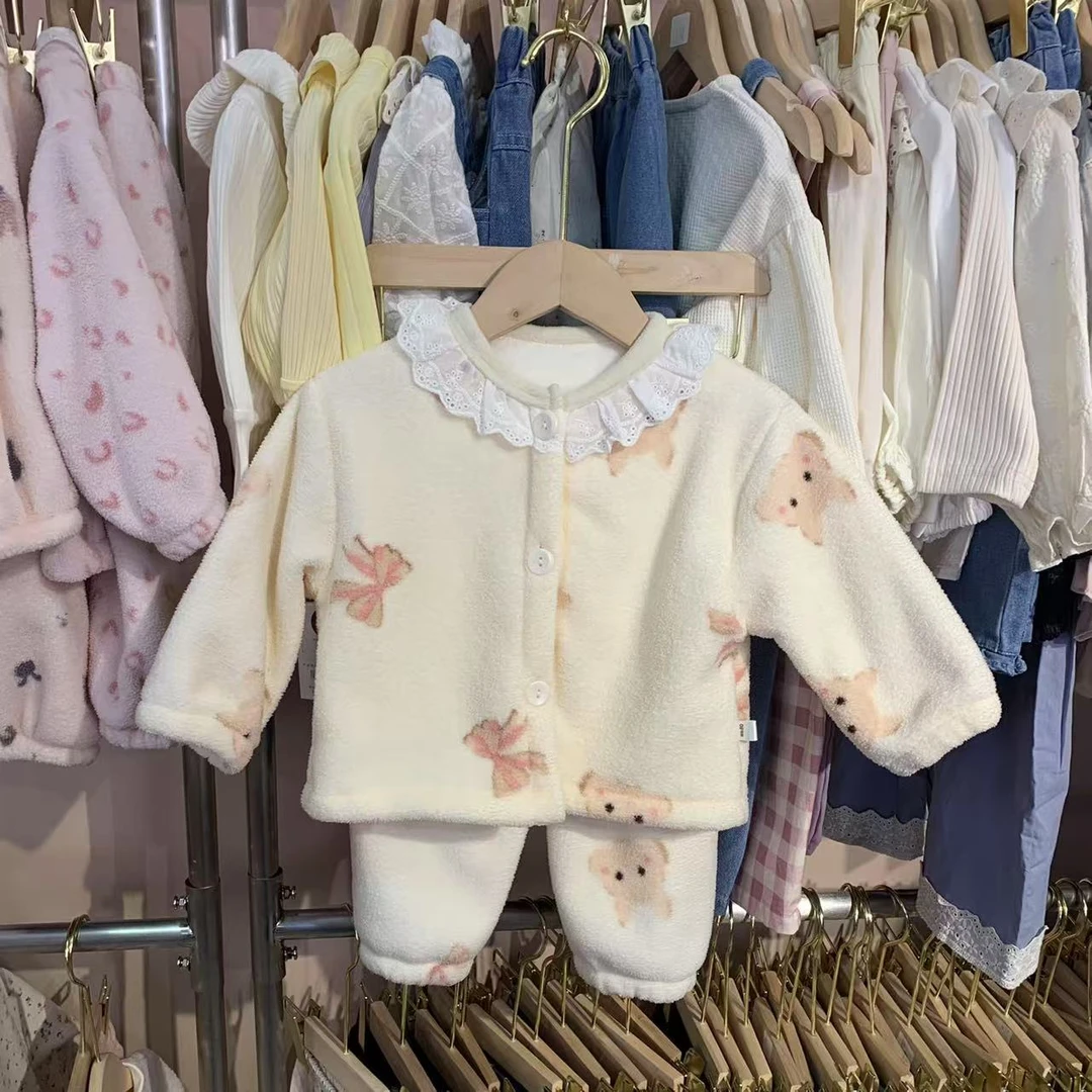 【璟娘家】新款糯米绒女童婴儿睡衣秋冬加厚儿童家居服加绒套装