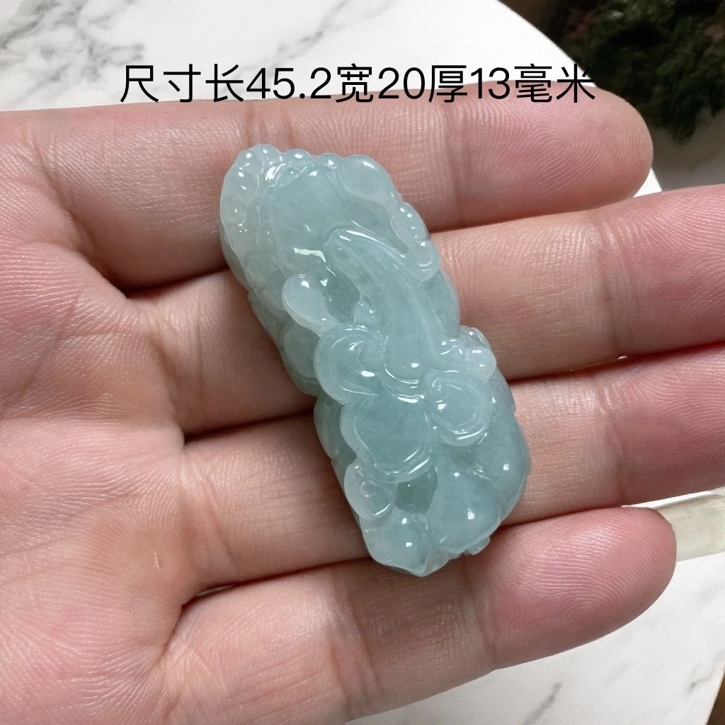 天然缅甸翡翠A货糯冰绿底貔貅吊坠种老玉质细腻油润无纹裂