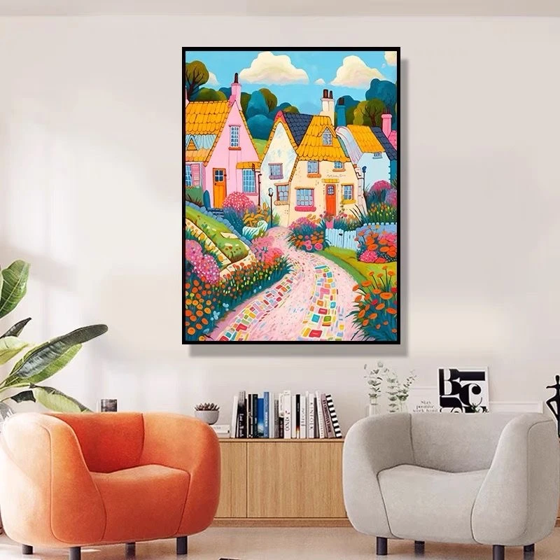 多巴胺城堡ins风砂岩高级感客厅沙发背景墙装饰画