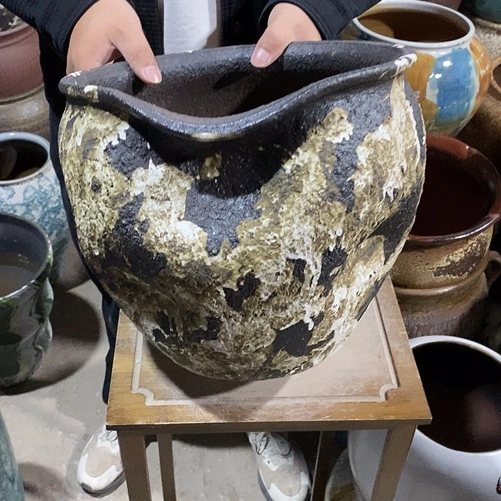 紫砂花盆口28高度26黑茶………